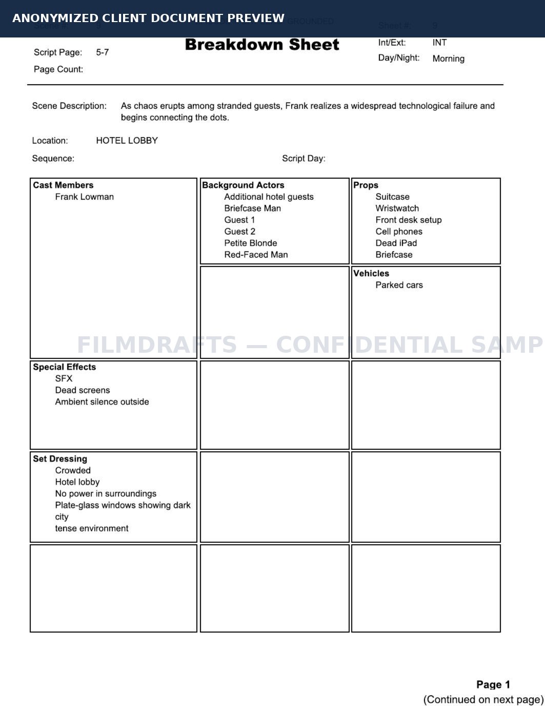 Anonymized project document page 1